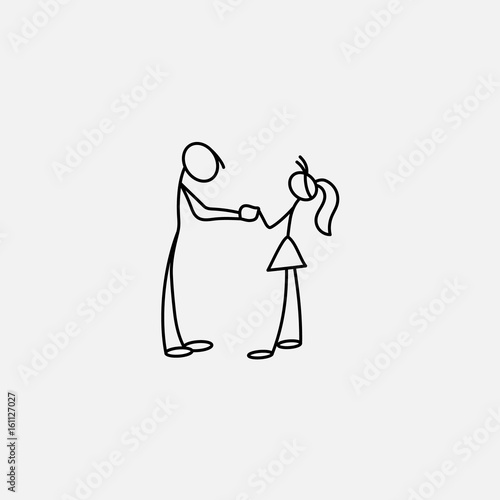 Cartoon icon of sketch little family people in cute miniature scenes.