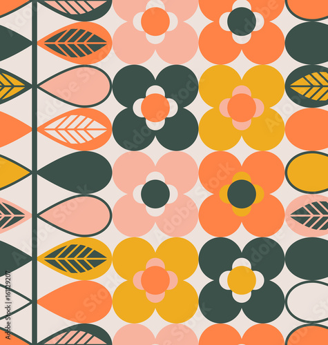 seamless pattern with flowers and leaves