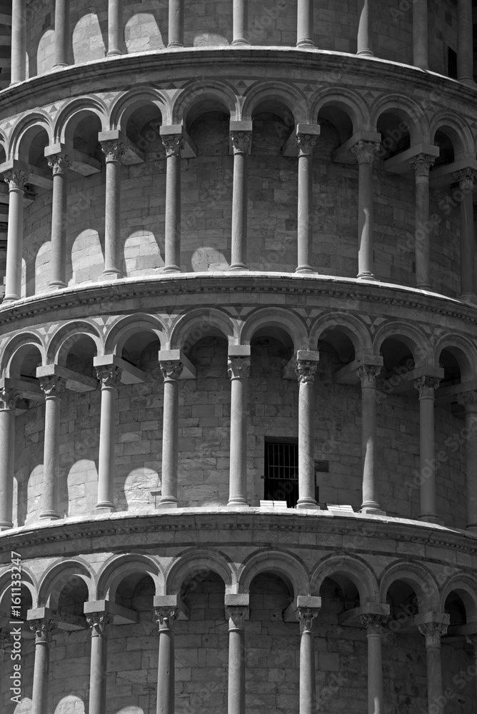 Columns Leaning Tower closeup (black and white background texture - concept)