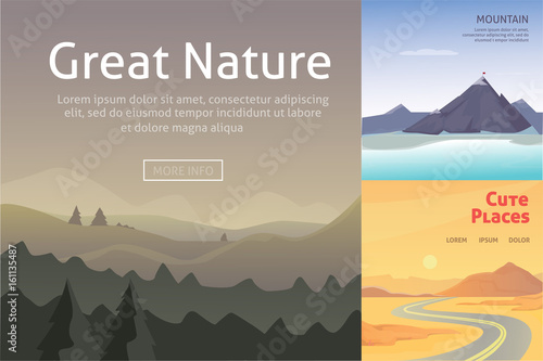 Set Cute Cartoon landscapes with mountain. vector collection of nature