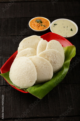 Indian food - idli served with sambar,chutny.