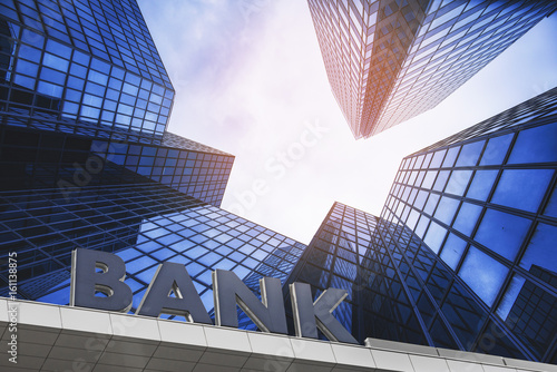 Bank building in a business area photo