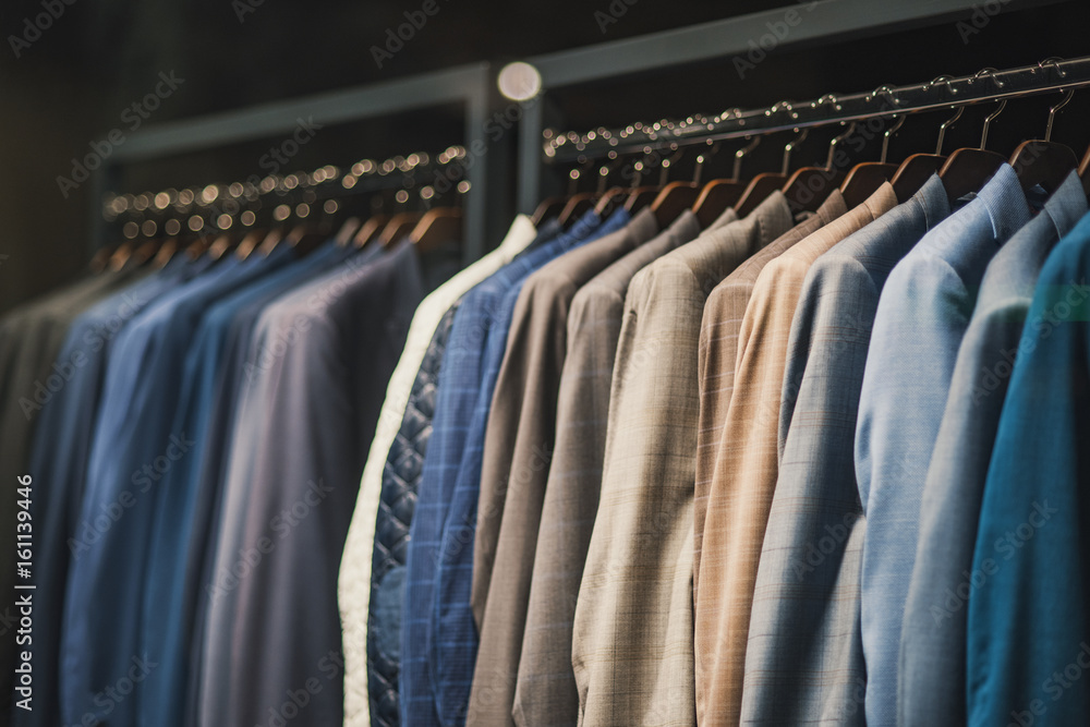 Men suits in detail in a store Men suits in detail in a store