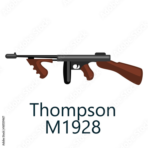 Thompson Machine gun favorite weapon of gangsters in the 1920 -1930. Vector Cartoon Illustration