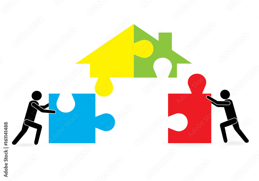 A team of builders are building a house. Business and finance. Purpose, objectives and achievements. Business concept A team of builders are building a house. Business and finance. Purpose, objectives and achievements. Business concept