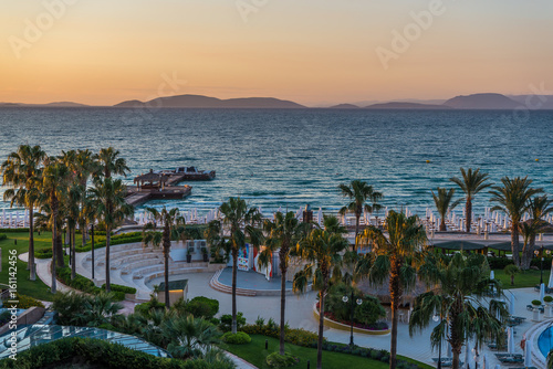 Cesme, Turkey - Ilica Beach view at sunset. Ilica Beach is popular tourist destination in Turkey. © yulia