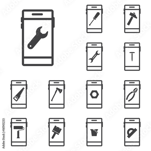 Phone set icons with tools