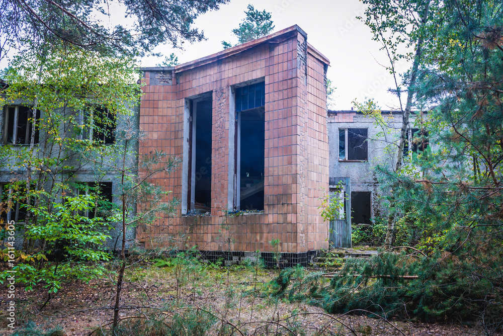Building in abandoned summer camp in Chernobyl Exclusion Zone, Ukraine Building in abandoned summer camp in Chernobyl Exclusion Zone, Ukraine