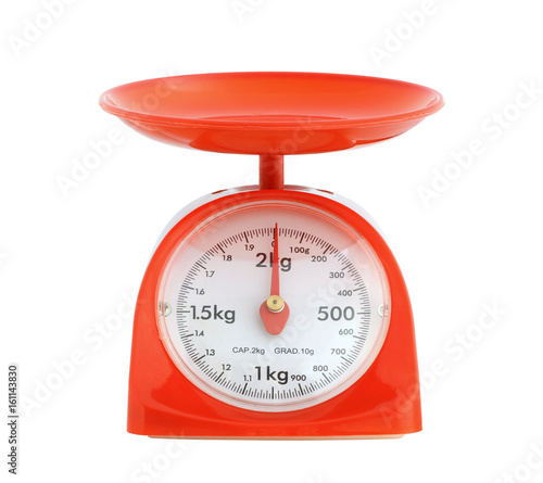 Kitchen weight scale isolated on white background photo