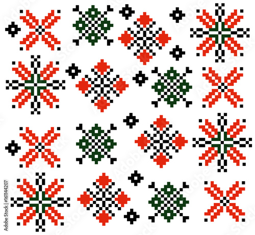 Moldovan Romanian ethnic ornament pattern set collection Vector