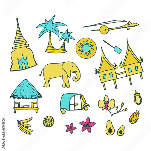 Culture of Thailand. Hand drawn symbols.