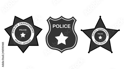 Set Police badge with stars in flat style