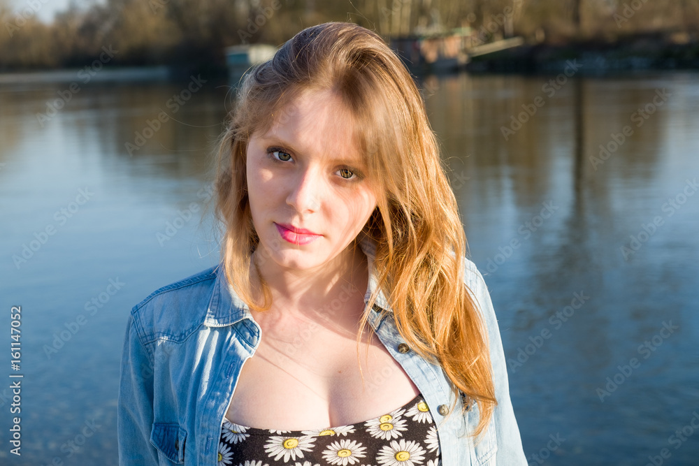 Spring portrait near a river Spring portrait near a river