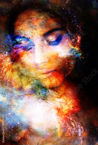 Goddess Woman in Cosmic space. Cosmic Space background. © jozefklopacka