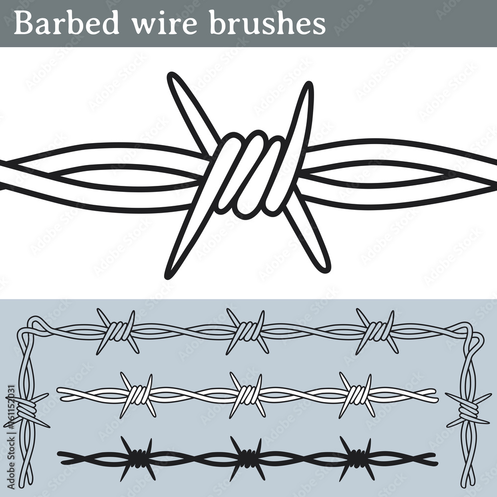 Barbed wire brushes. Brushes for Illustrator to draw barbed wire. Three  different versions: unfilled, with white fill and in silhouette. Stock  Vector | Adobe Stock