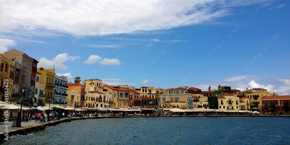 A view of the famous houses on the waterfront of Chania in Crete