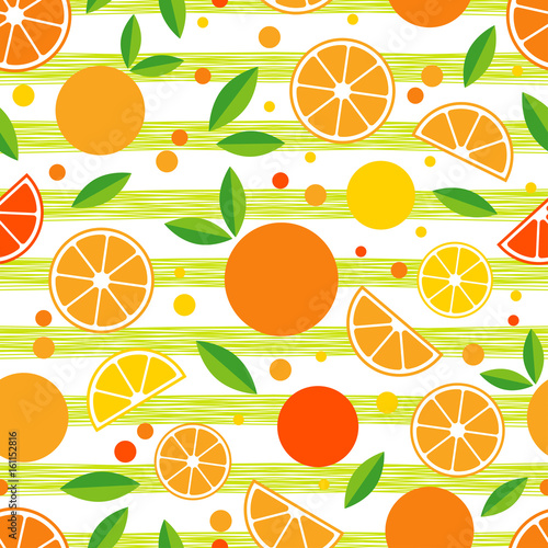 Seamless pattern with decorative oranges. Tropical fruits. Textile rapport.
