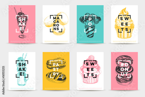 Vector hand drawn set of trendy sweets Illustrations.