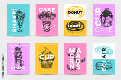 Vector hand drawn set of trendy sweets Illustrations.