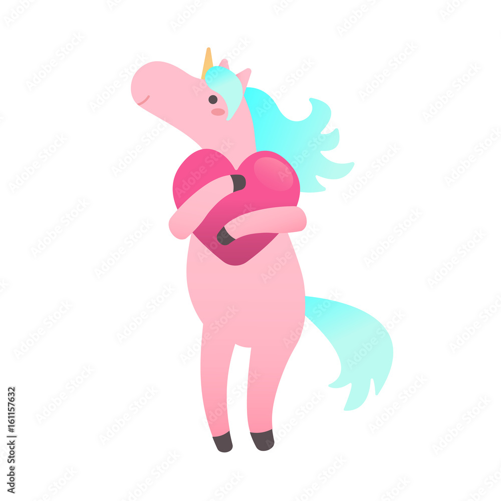 Fototapeta premium Süßes Einhorn hält ein Herz