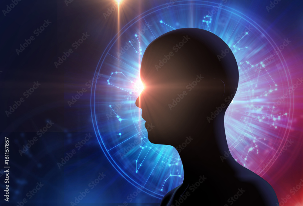 Obraz premium silhouette of virtual human on Astrology and alchemy sign .