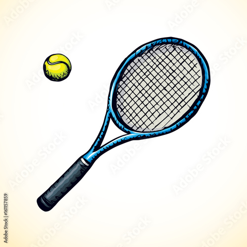 Tennis racket and ball. Vector drawing © Marina