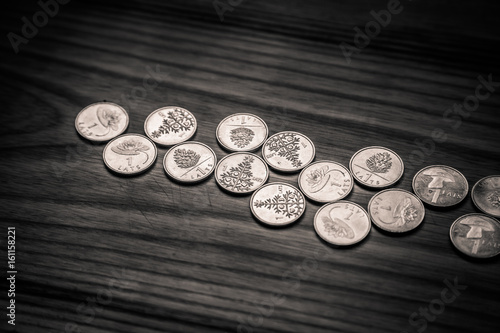 Anniversary lat coins of an old Latvian currency - monochrome vintage look