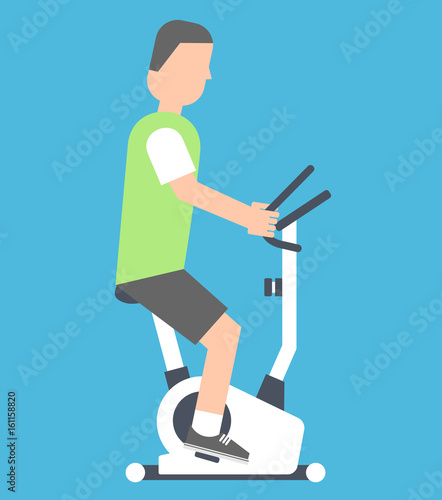 Stationary bike in use concept. Man sitting on an exercise bicycle