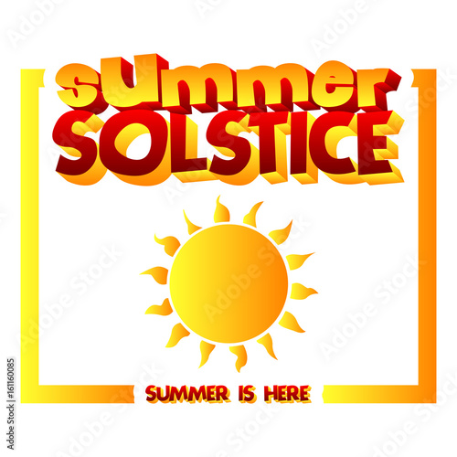 Summer Solstice card with a yellow sun. Vector illustrated banner, greeting card or poster.