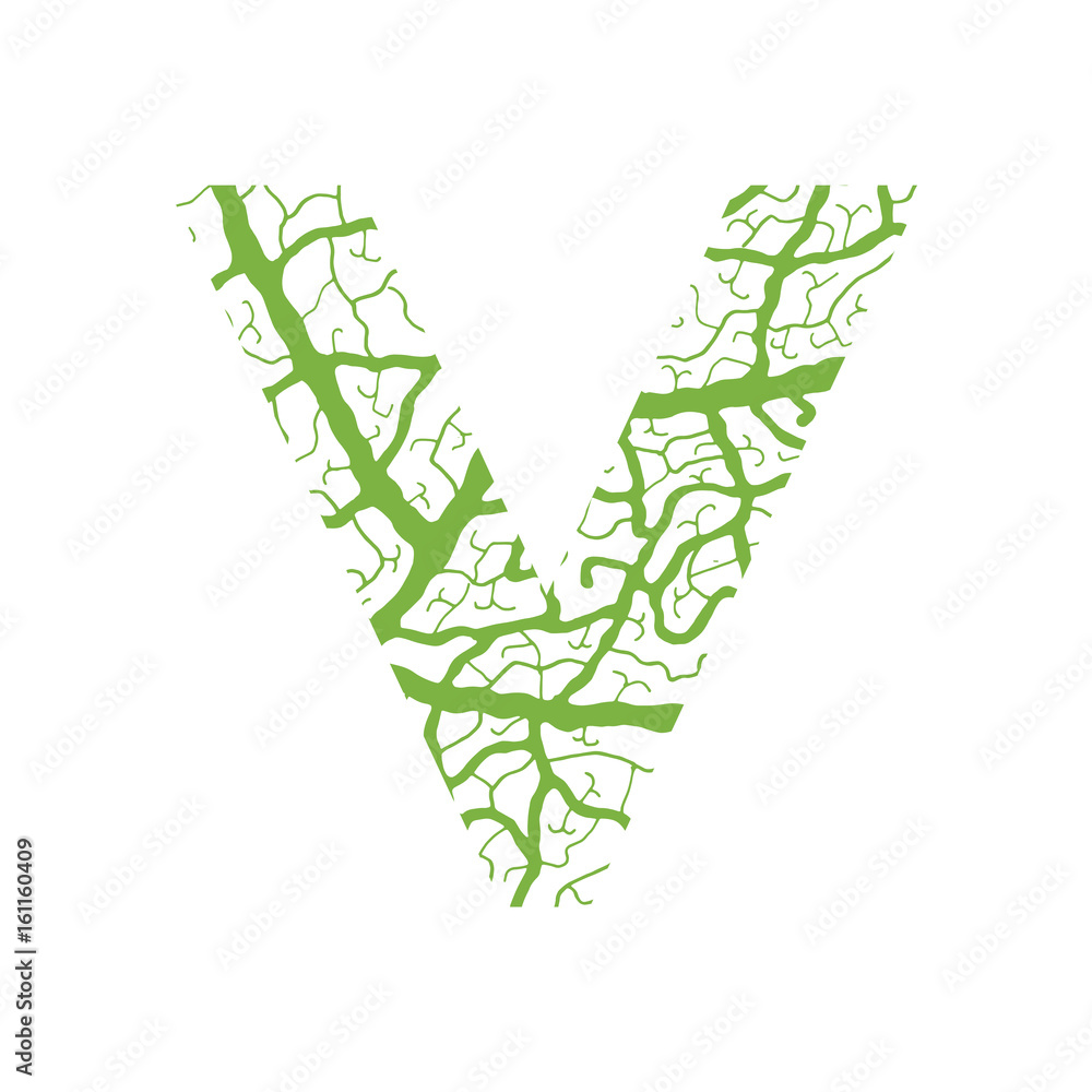 Nature alphabet, ecology decorative font. Capital letter W filled with ...