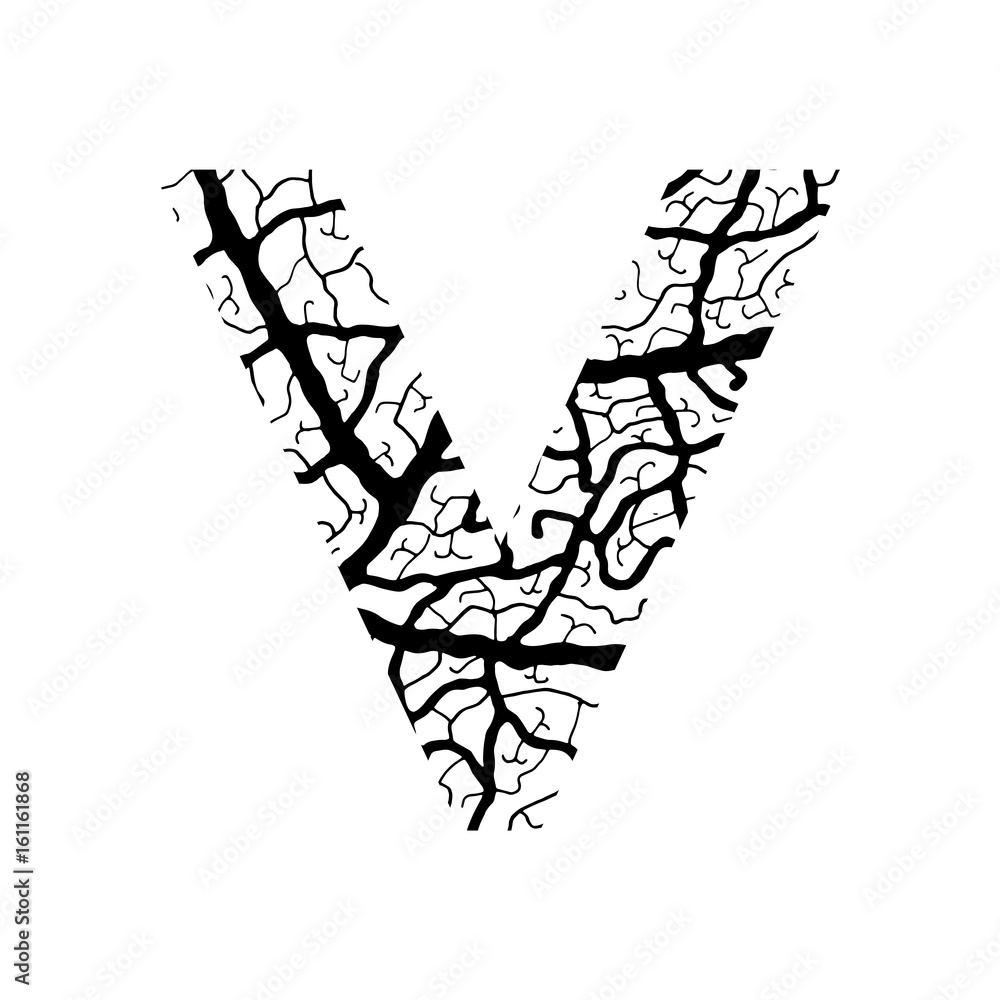 Nature alphabet, ecology decorative font. Capital letter W filled with ...