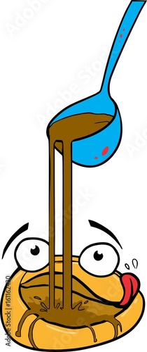 Comic cartoon ladle full of gravy - illustration,
Johnny-cake character with human face