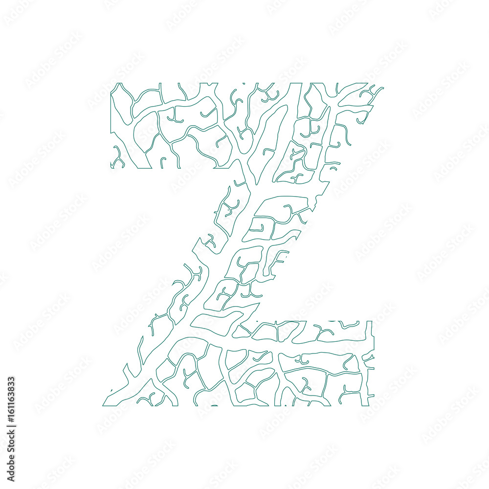 Nature Alphabet Ecology Decorative Font Capital Letter Z Filled With Leaf Veins Pattern Green Outline Background Leaves Texture Hand Draw Nature Alphabet Vector Illustration Stock Vector Adobe Stock