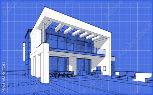 3D render sketch of modern cozy house