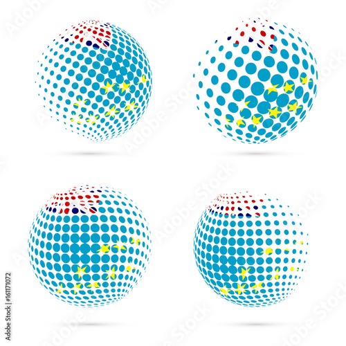 Tuvalu halftone flag set patriotic vector design. 3D halftone sphere in Tuvalu national flag colors isolated on white background. © Begin Again