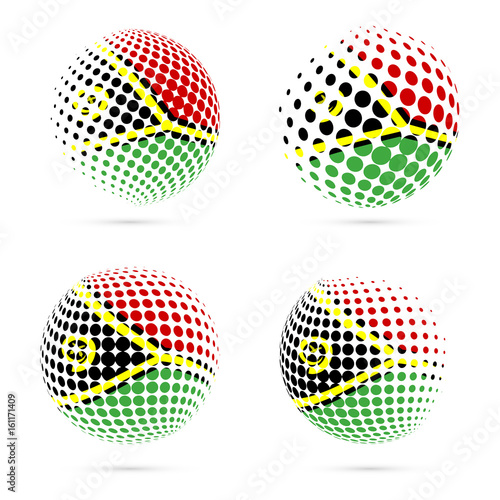Vanuatu halftone flag set patriotic vector design. 3D halftone sphere in Vanuatu national flag colors isolated on white background.