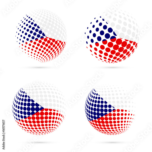 Czech Republic halftone flag set patriotic vector design. 3D halftone sphere in Czech Republic national flag colors isolated on white background.