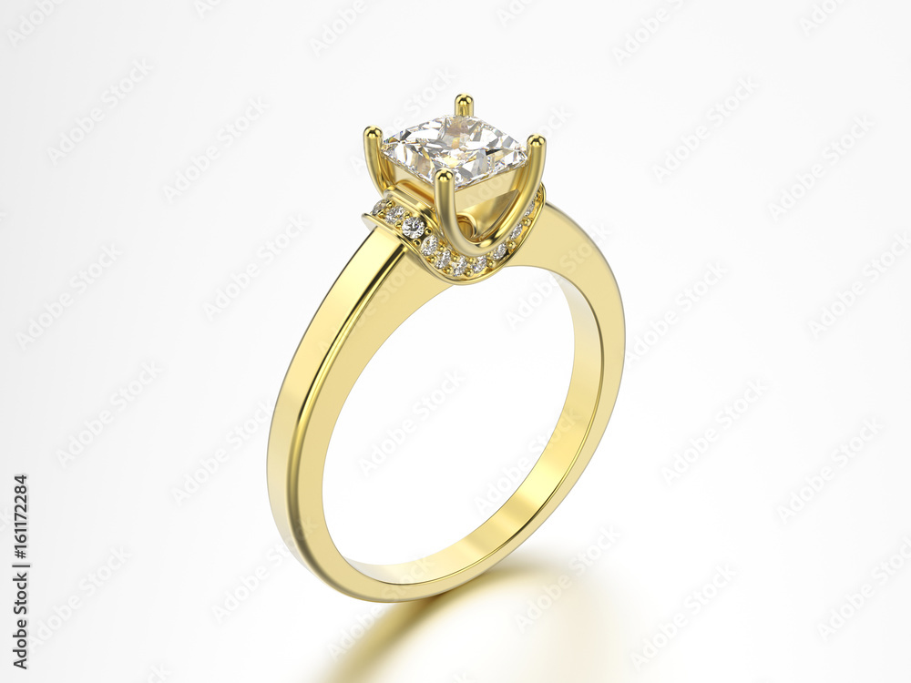 3D illustration yellow gold ring with diamonds on a grey background 3D illustration yellow gold ring with diamonds on a grey background