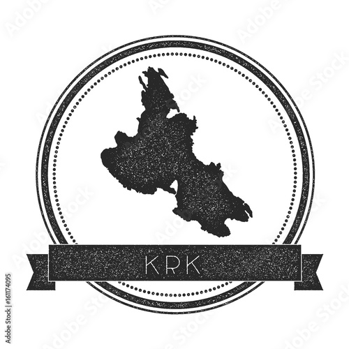 Krk map stamp. Retro distressed insignia. Hipster round badge with text banner. Island vector illustration.