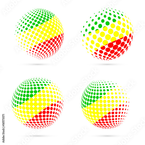 Congo halftone flag set patriotic vector design. 3D halftone sphere in Congo national flag colors isolated on white background. © Begin Again