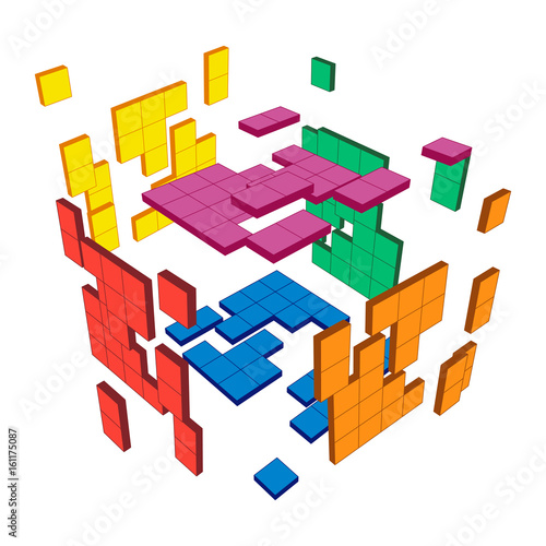 Vector 3d illustration of creative colorful cubes in space on a light background for your fashionable design