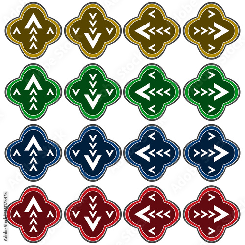 Collection of 16 isolated vector icons - arrows (up, down, left, right)