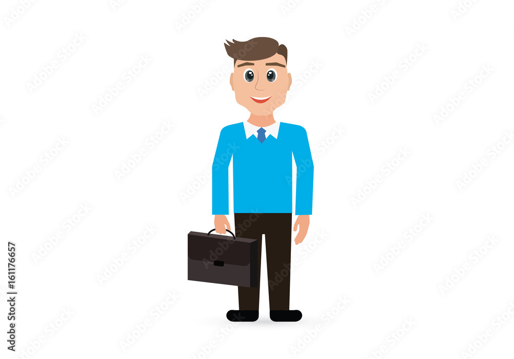 Icon of a young, promising, positive businessman with a briefcase in his hands.