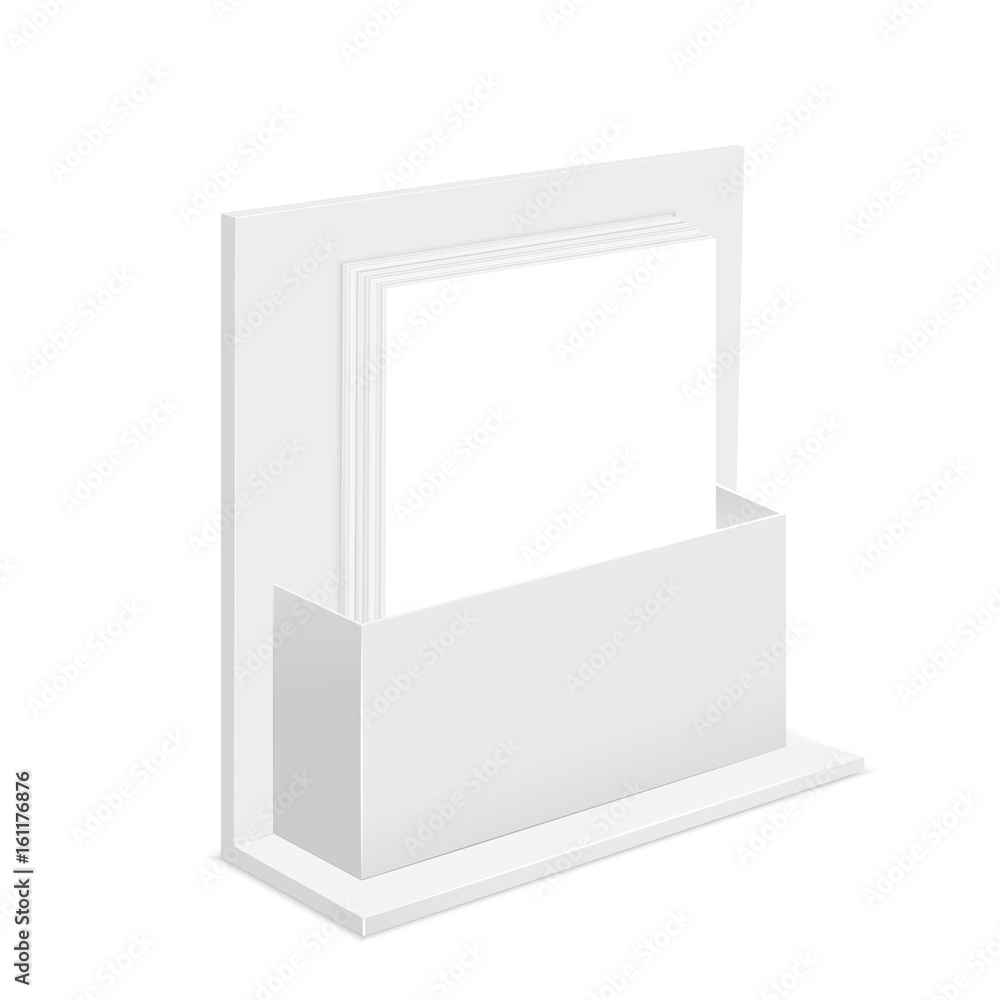 White Paper Empty Blank Template and Cardboard Advertising Container Stand Box. Vector Stock