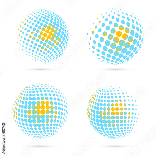 Kazakhstan halftone flag set patriotic vector design. 3D halftone sphere in Kazakhstan national flag colors isolated on white background. © Begin Again
