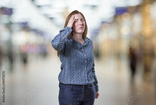 Pretty business woman have big problems over blur background