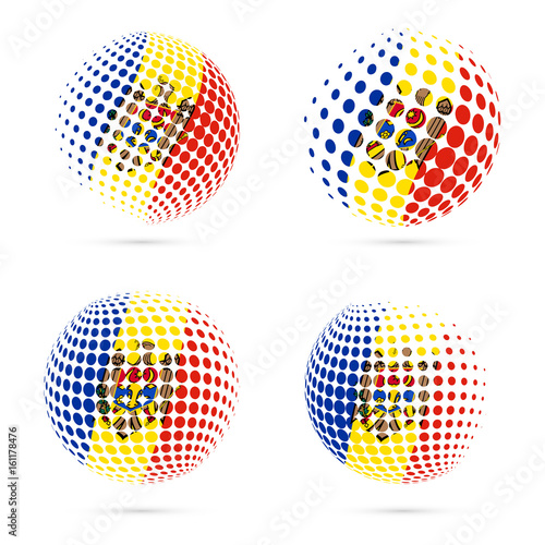 Moldova halftone flag set patriotic vector design. 3D halftone sphere in Moldova national flag colors isolated on white background. © Begin Again