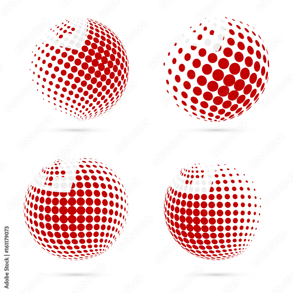 Tonga halftone flag set patriotic vector design. 3D halftone sphere in Tonga national flag colors isolated on white background.