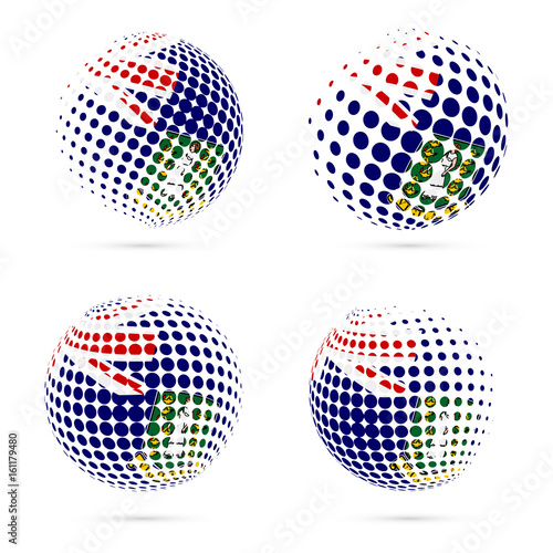 Virgin Islands (UK) halftone flag set patriotic vector design. 3D halftone sphere in Virgin Islands (UK) national flag colors isolated on white background.