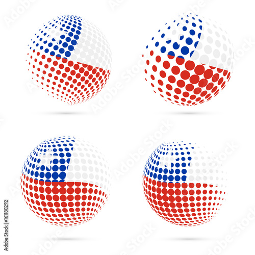 Chile halftone flag set patriotic vector design. 3D halftone sphere in Chile national flag colors isolated on white background.